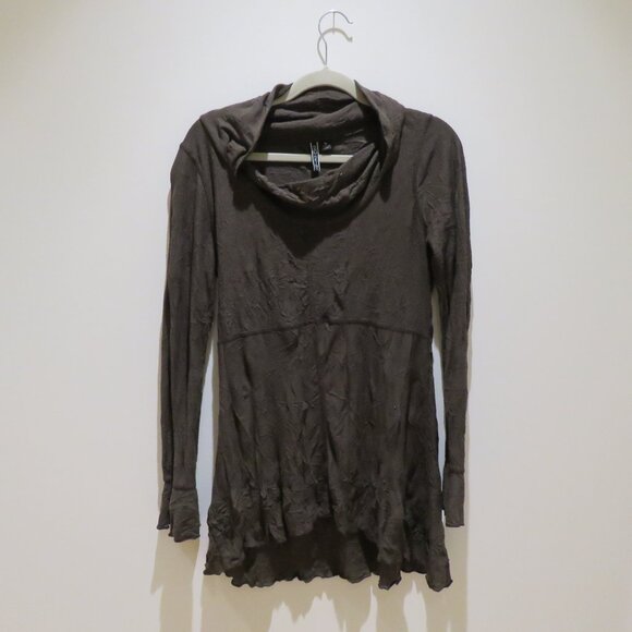 SNOSKINS Cowl Neck Crinkle Lagenlook Art To Wear Tunic Top in Chocolate Brown - Picture 2 of 14